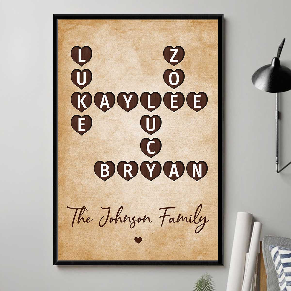 Family Heart Crossword Art - Created In A Moment, Treasured Forever Personalized Poster