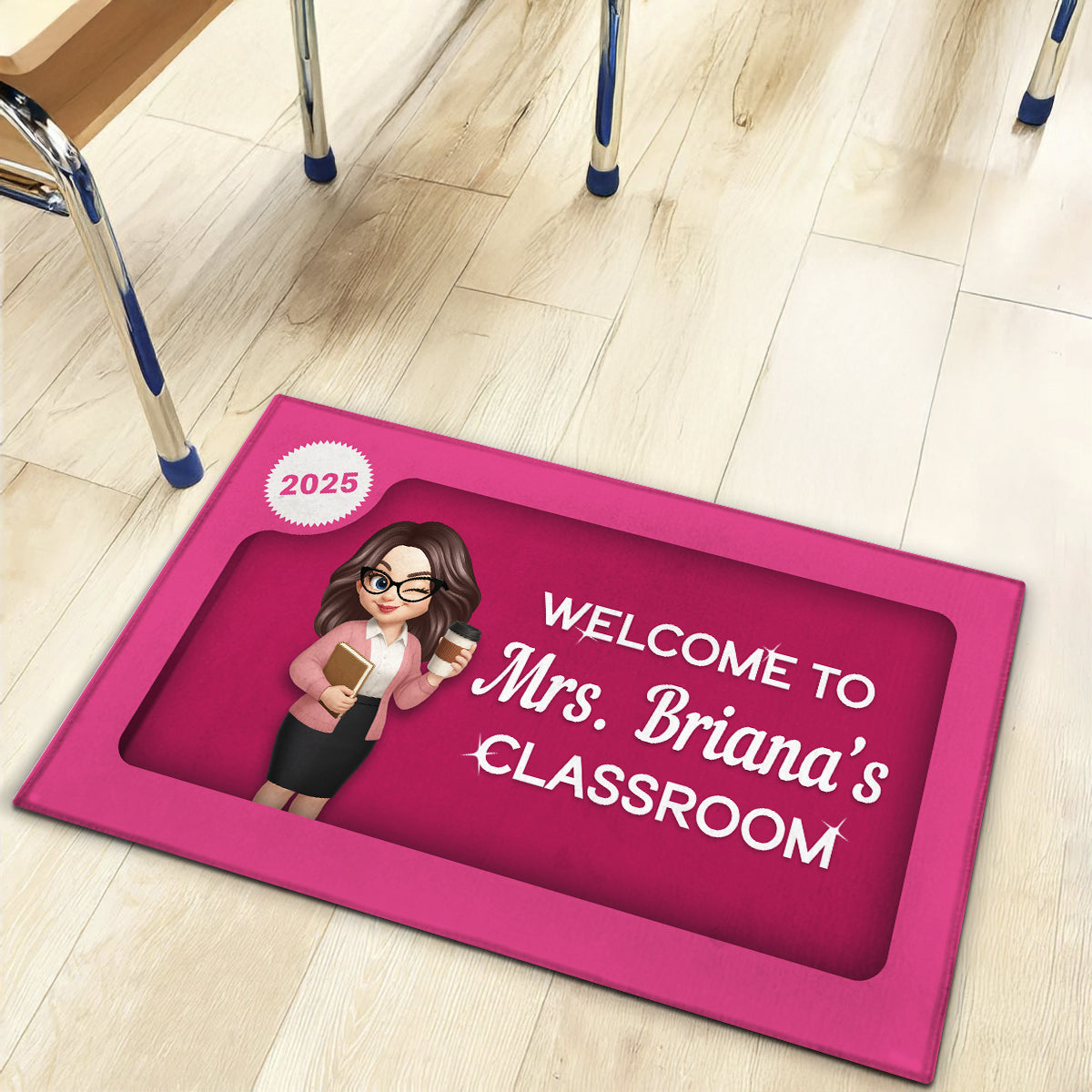 Welcome To Teacher Classroom 3D Effect Action Figure Personalized Doormat, Back To School Decoration