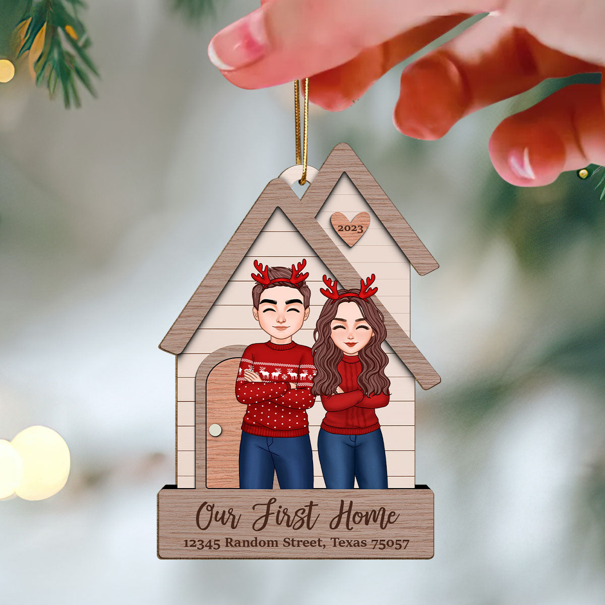Our First Home Christmas Cool Couple Housewarming Gift Personalized Wooden Ornament