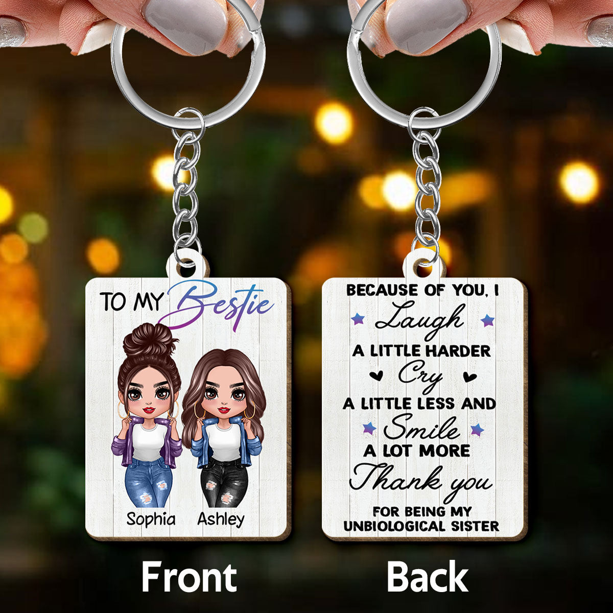 Cool Doll Besties To My Bestie Personalized Wooden Keychain