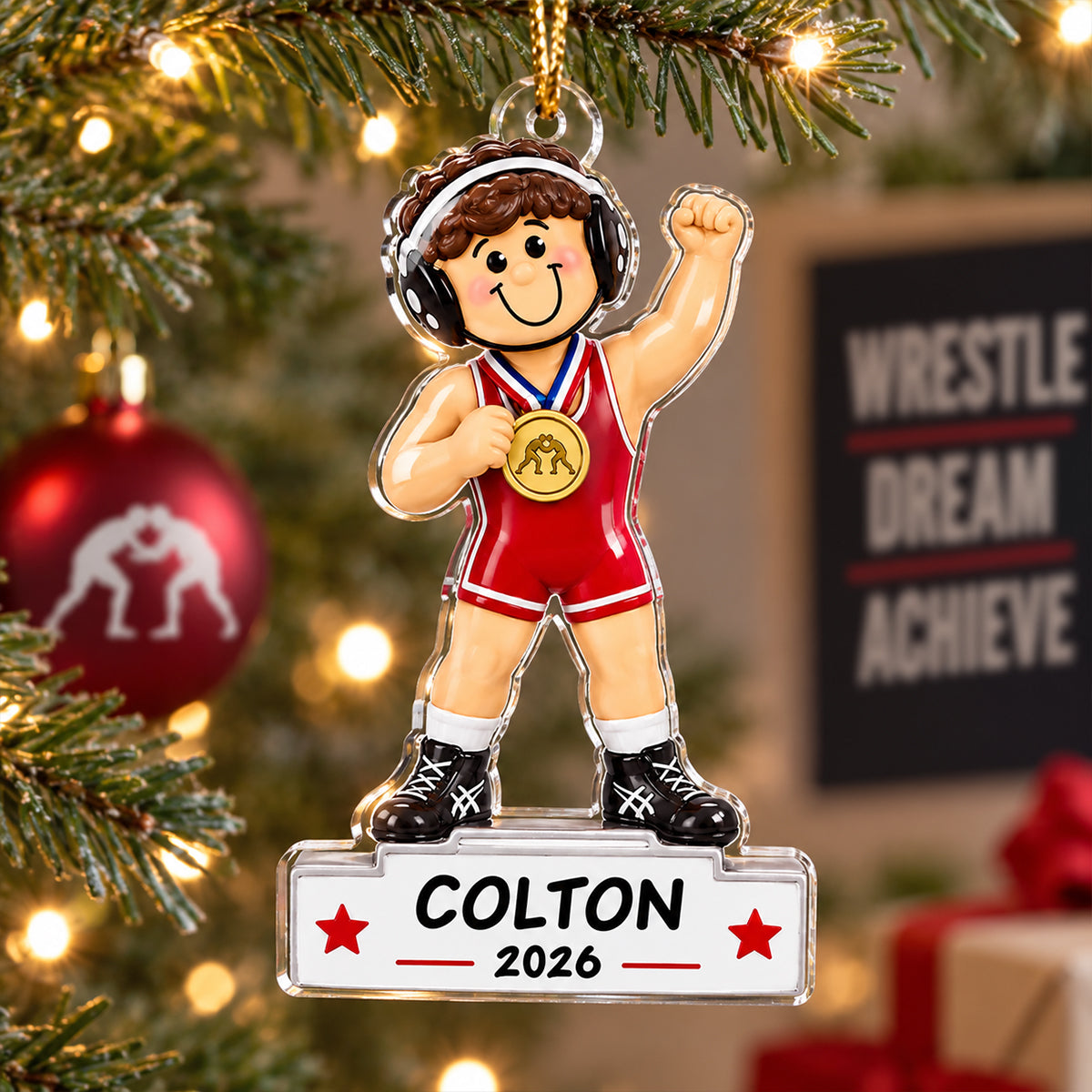 Wrestling Boy Champion 2D Flat - Personalized Acrylic Ornament - Gift For Son, Wrestling Keepsake, Wrestling Lovers Gift