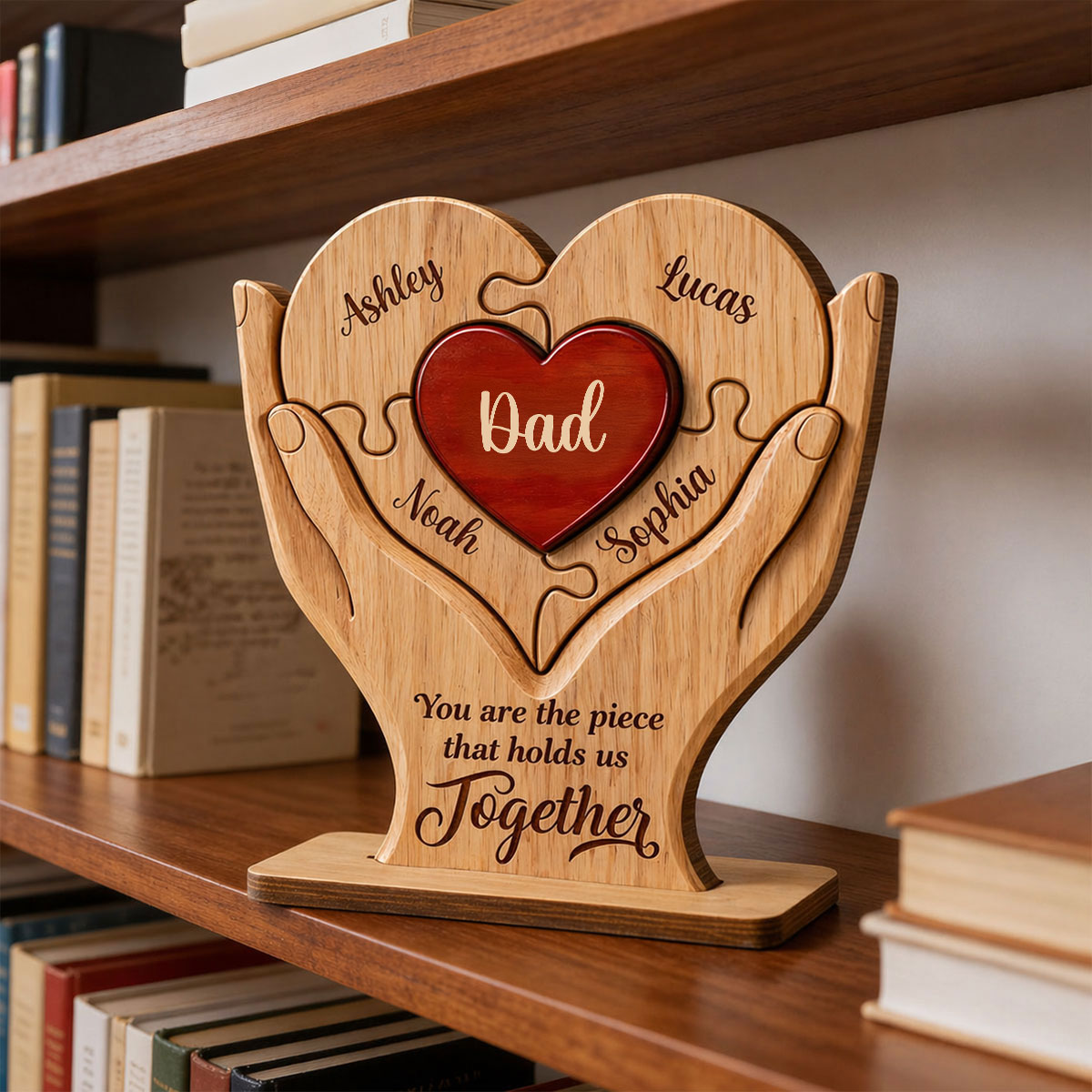 Dad The Piece That Holds Us Together - Personalized 2-Layered Wooden Plaque -  Gift for Dad, Husband