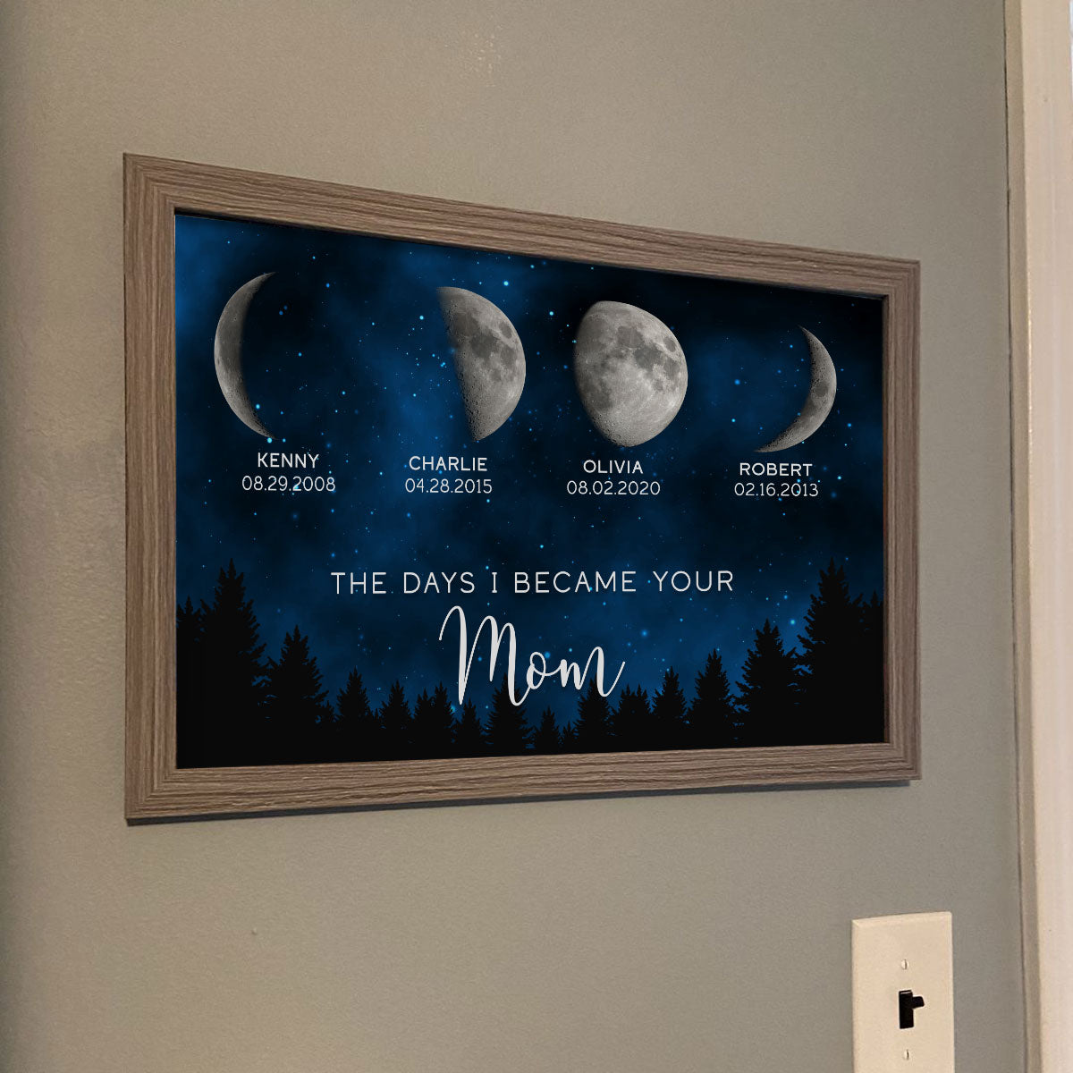 Galaxy Night The Days You Became Our Mom Birthday Moon Phase - Personalized Poster - Gift for Mom, Gift for Grandma, Gift for Wife