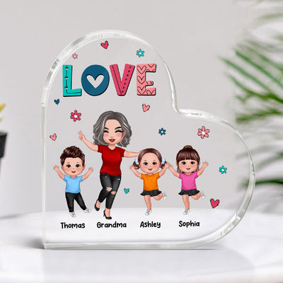 Grandma Mom Love Cute Colorful Pattern Personalized Acrylic Heart Plaque