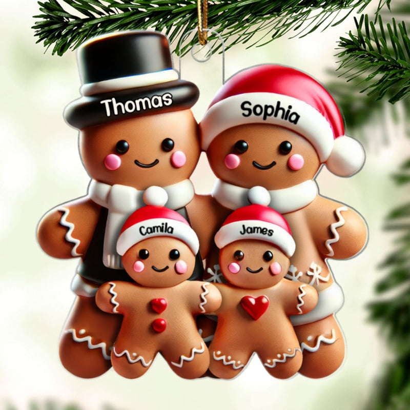 Gingerbread With Clothes Family Smooth Finish 3D Effect Personalized Acrylic Ornament