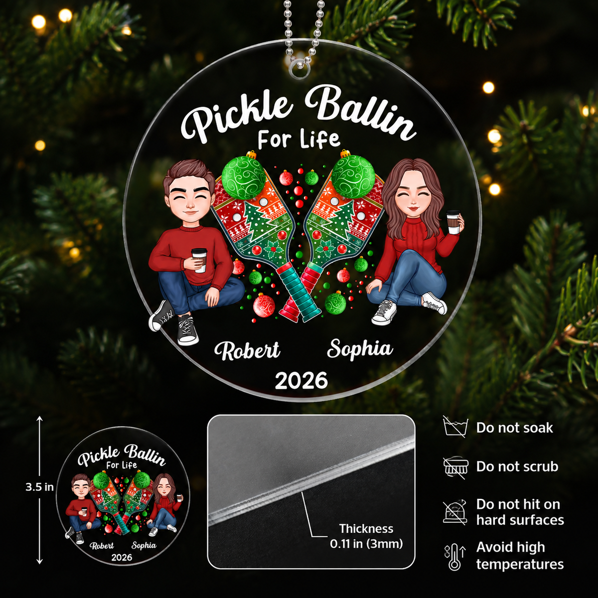 Pickle Ballin For Life Happy Christmas Couple Friends Personalized Acrylic Ornament
