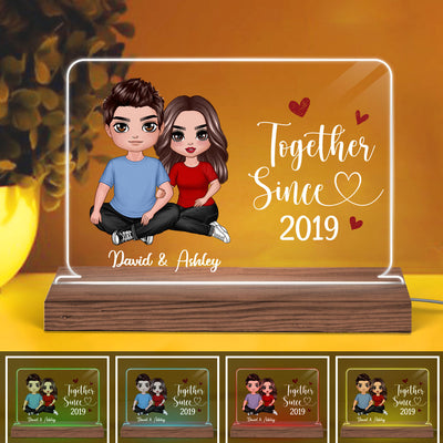 Embracing Doll Couple Sitting Gift For Him Gift For Her Personalized Custom Shape Horizontal Rectangle Acrylic Plaque LED Night Light
