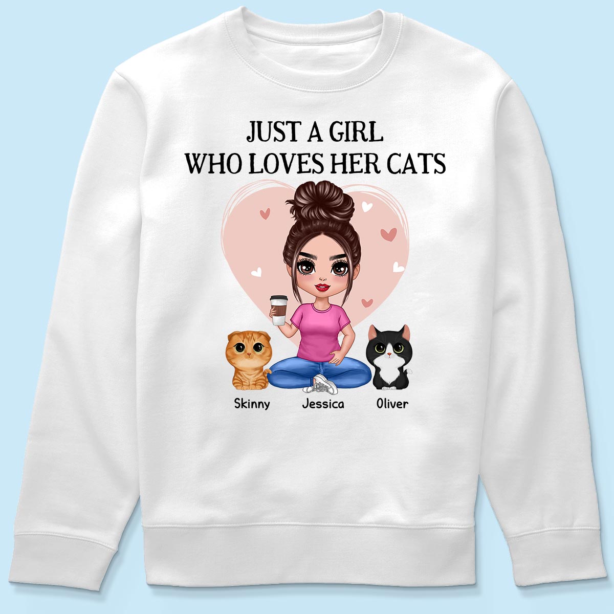 Pink Heart Just A Woman Who Loves Her Cats Personalized Shirt, Heartfelt 2025 Gift For Cat Moms, Cat Lovers