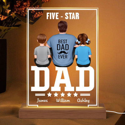 Five - Star Dad Back View Dad And Kids Personalized Rectangle Acrylic Plaque LED Night Light