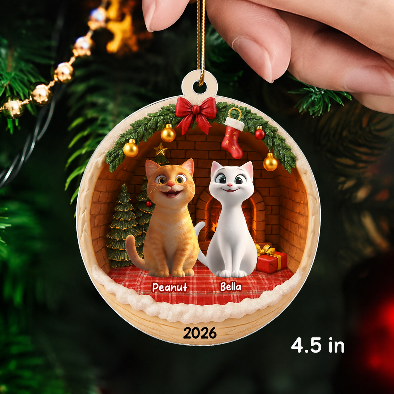 3D Effect Cozy Cat - Personalized Acrylic Ornament - Christmas Gift for Cat Lovers