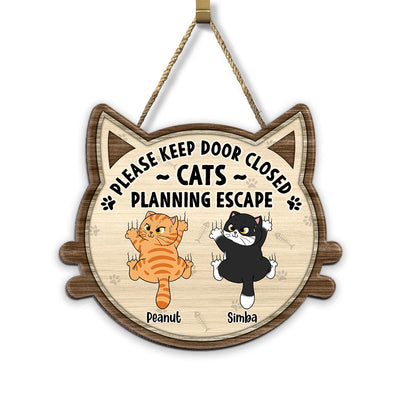 Funny Cats Planning Escape Personalized Wood Sign