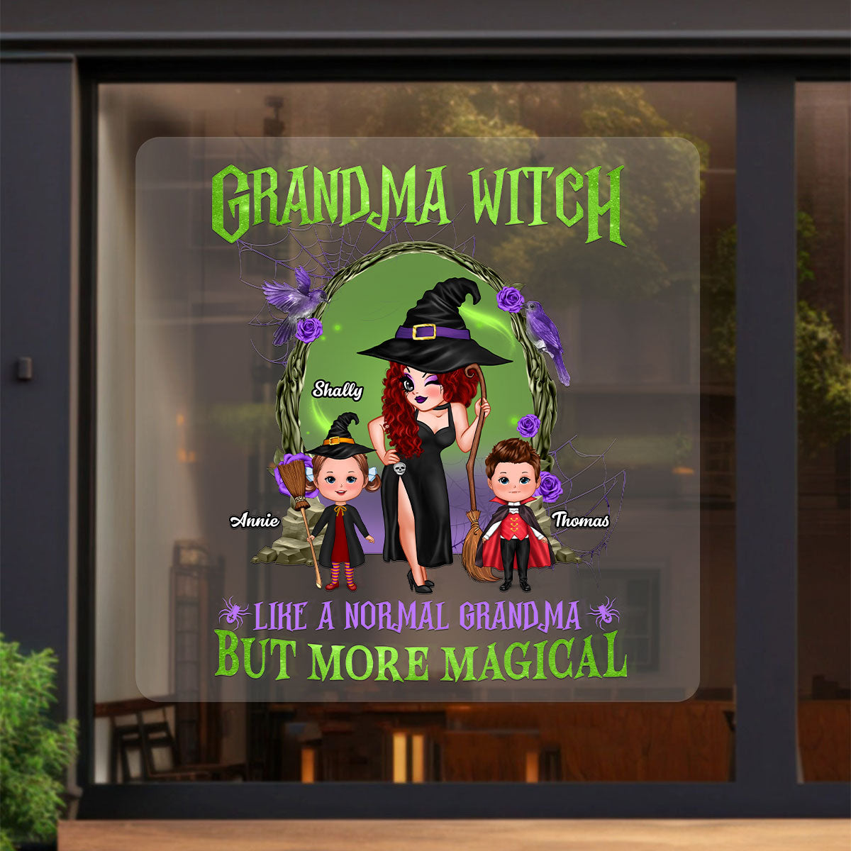 Purple And Green Pretty Grandma Halloween Personalized Decal, Halloween Decor