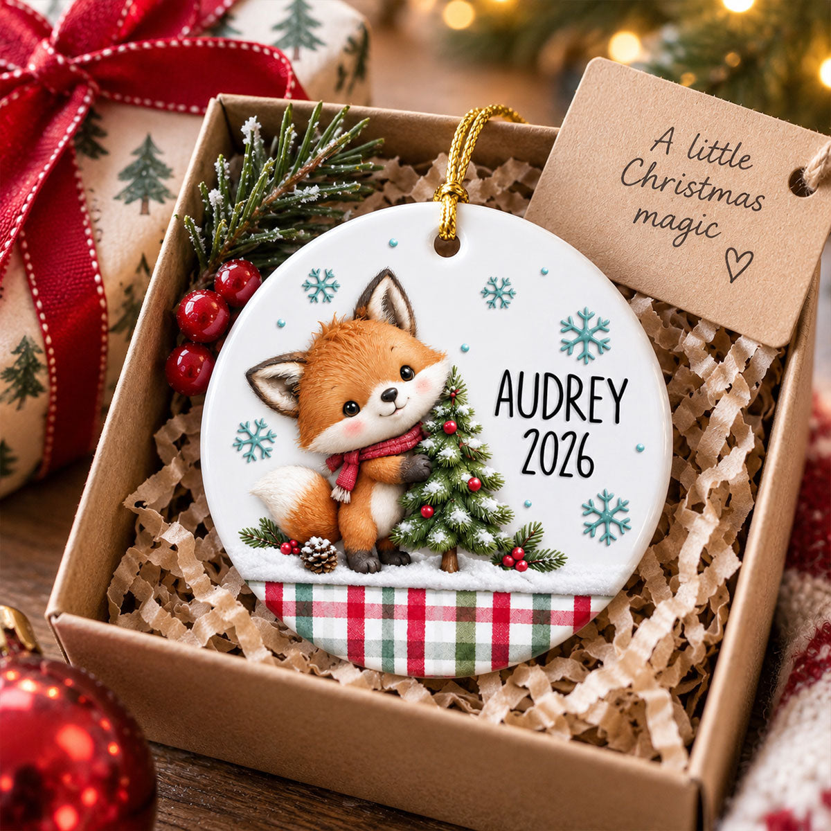Cute Woodland Animals 2D Flat - Personalized Ceramic Ornament - Christmas Keepsake Gift For Kids, Son, Daughter