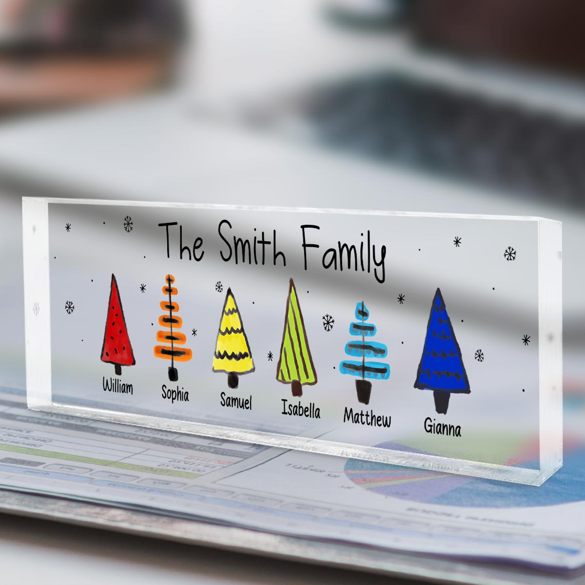 Colorful Christmas Tree Family Acrylic Desk Name Plate, Christmas Decoration