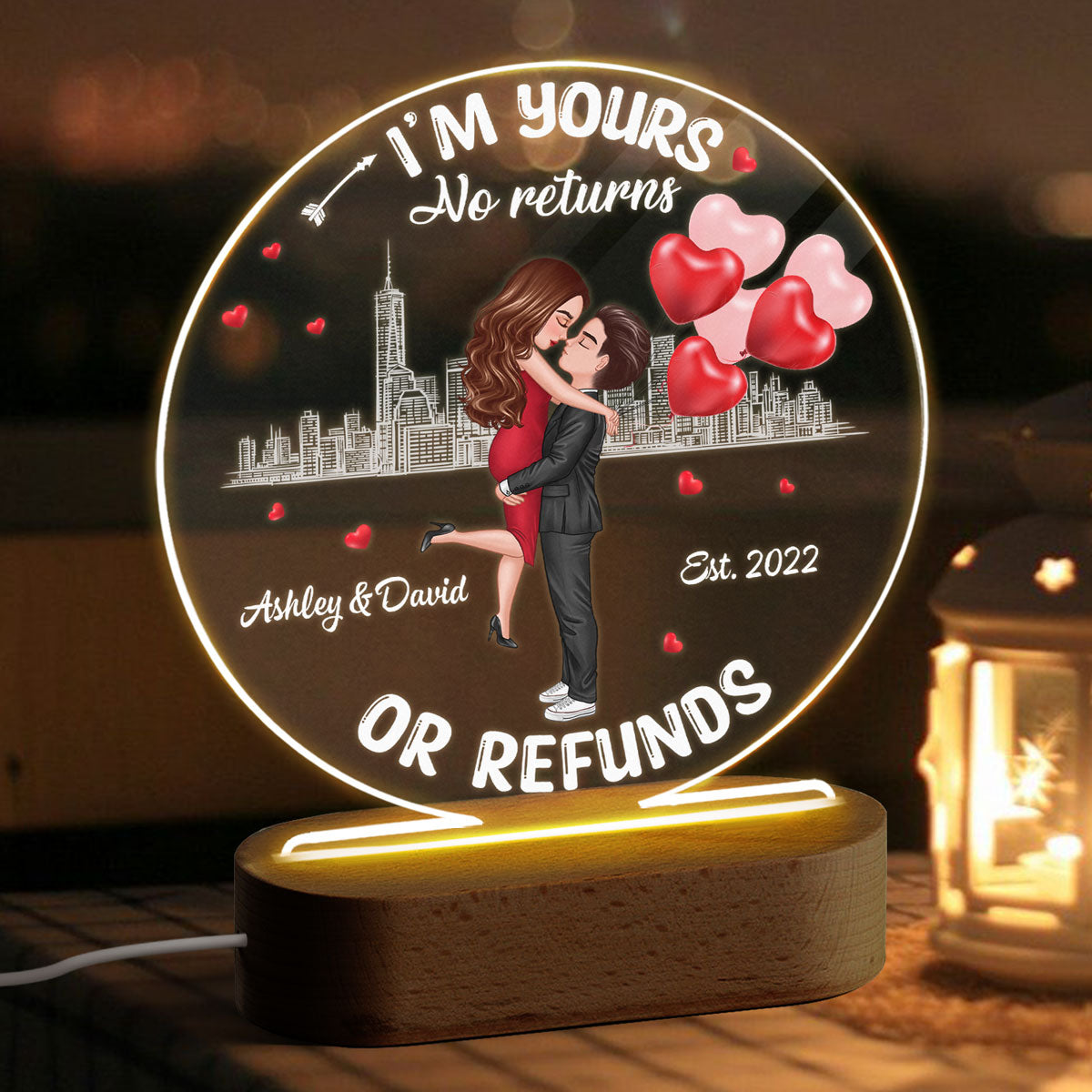 Couple No Returns Or Refunds Valentine‘s Day Gift For Him For Her Personalized Circle LED Night Light - Acrylic LED Lamp