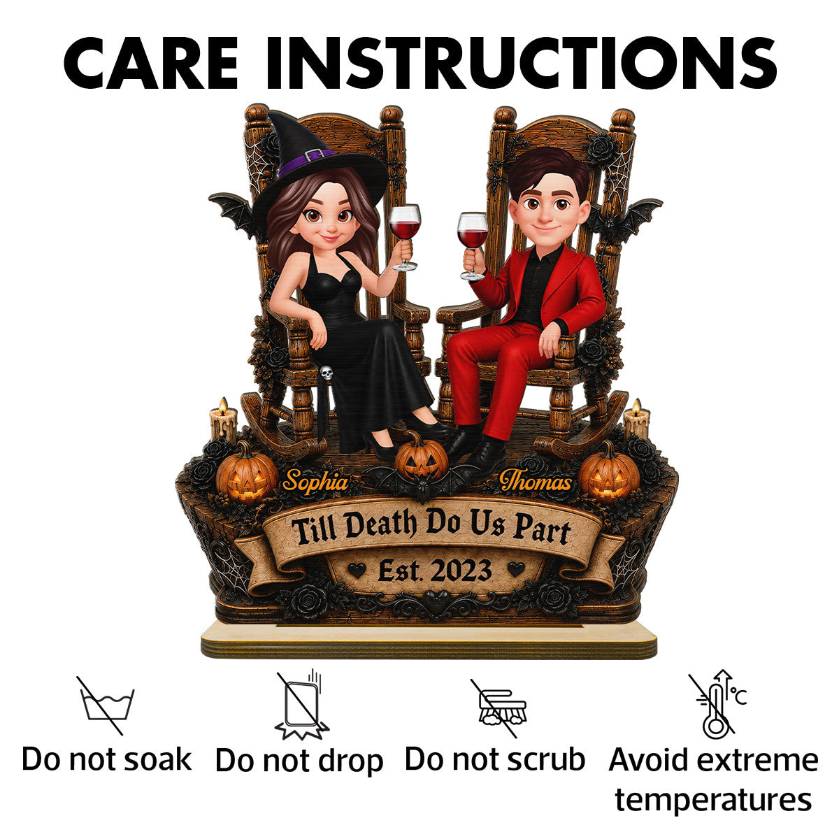 Trending Halloween Couple Sitting - Personalized 2-Layered Wooden Plaque - Halloween Decoration For Couple