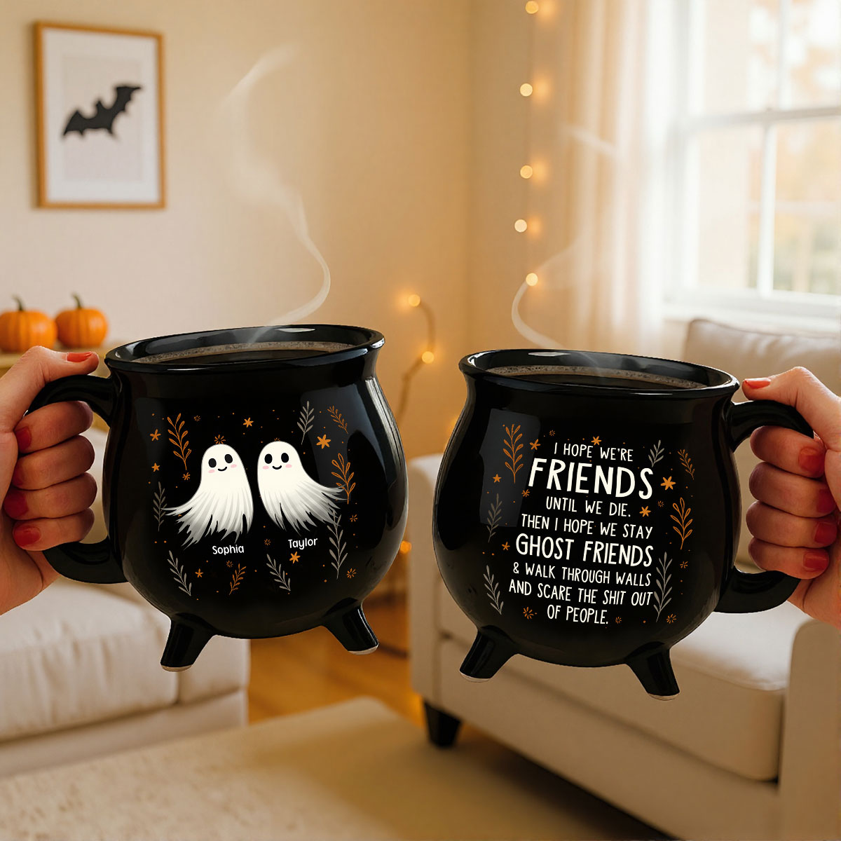 Halloween Ghost Friends Besties Personalized Ceramic Cauldron Mug