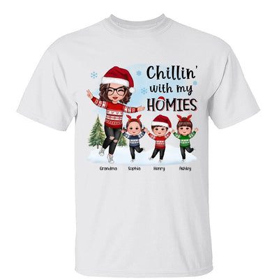Chillin‘ With My Homies Happy Grandma & Grandkids Playing In Snow Personalized Shirt