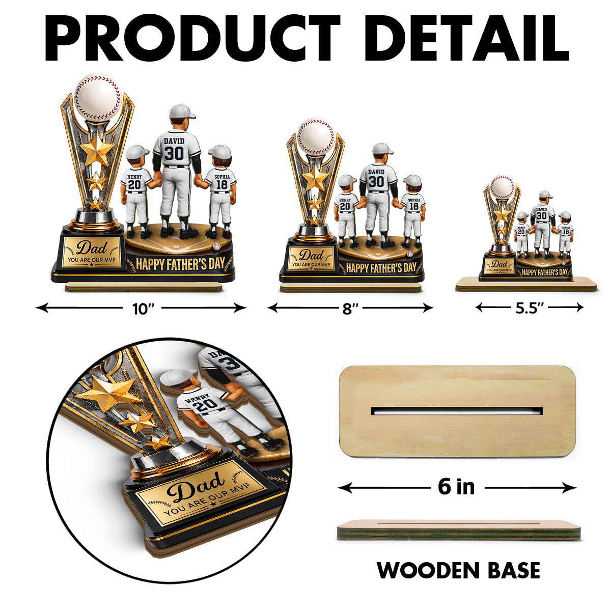 Baseball MVP Dad Trophy - Personalized 2-Layered Wooden Plaque - Father's Day Gift for Dad, Husband
