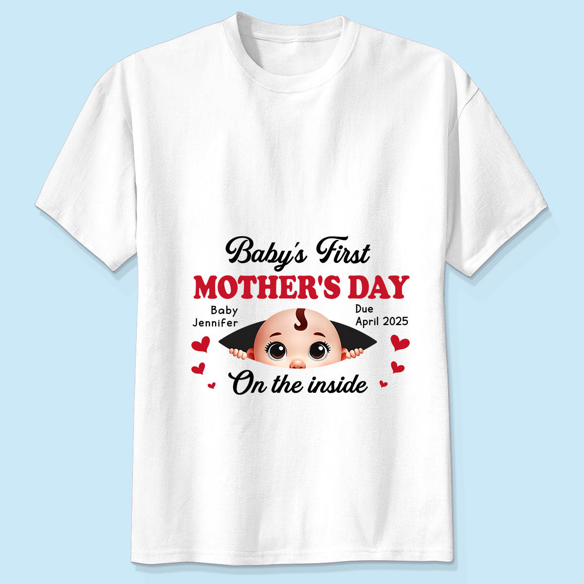 Baby First Mother's Day On The Inside Personalized Shirt, Custom Pregnancy Reveal Shirt, Gift For Expecting Moms