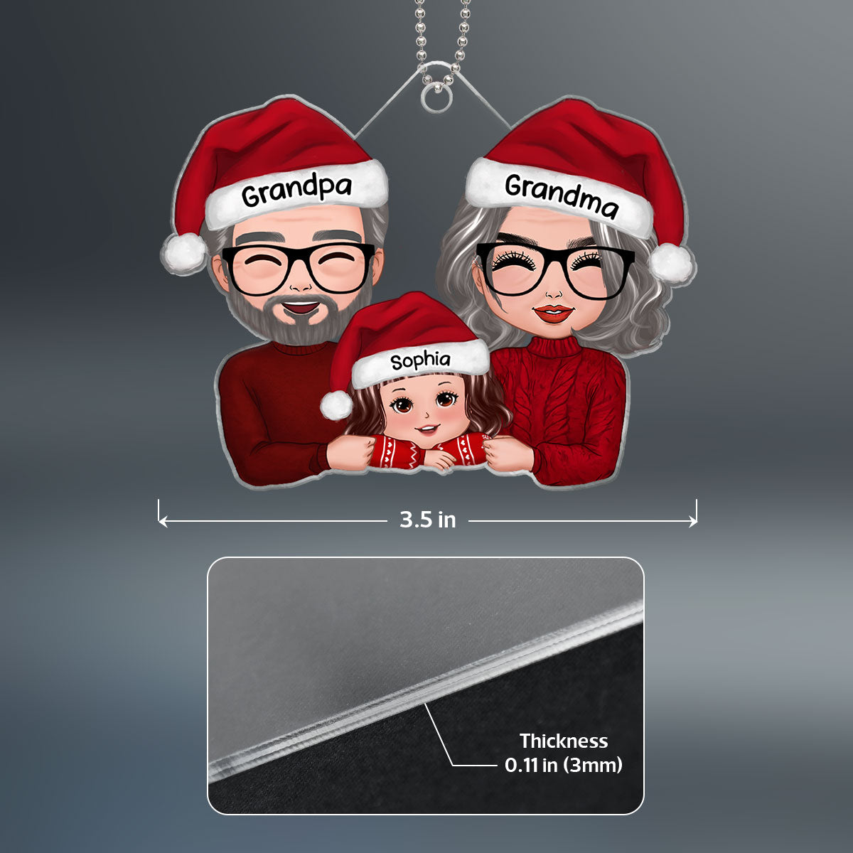 Grandpa Grandma & Grandkid Chin On Hands Christmas Gift Personalized Acrylic Ornament