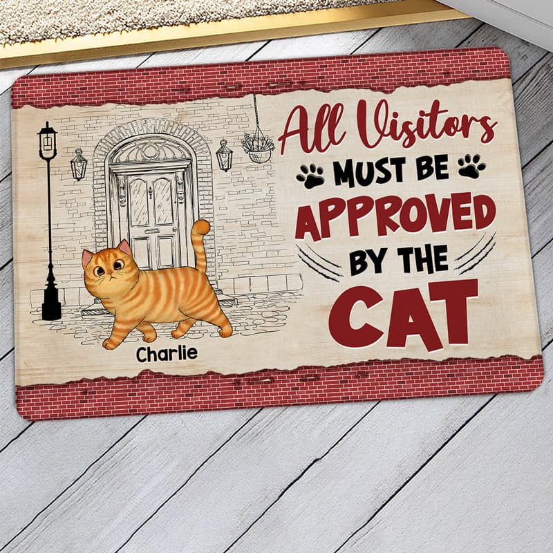 Walking Cats Front Door Sketch Personalized Doormat