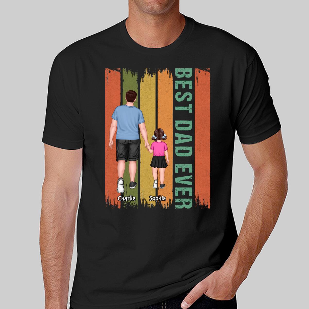 Best Dad Ever Dad And Son Daughter Walking Retro Gift For Dad Personalized Shirt