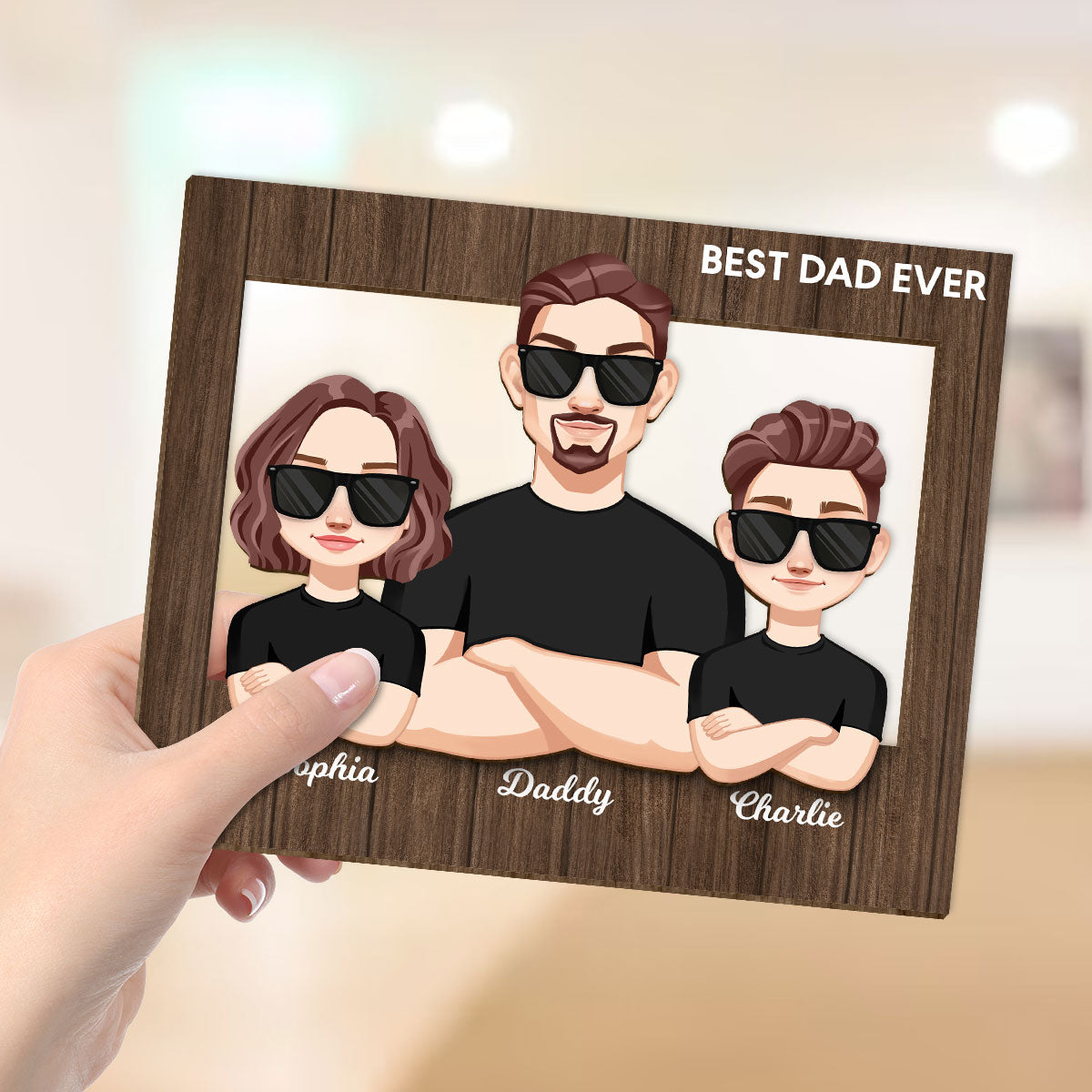 Vector Man Dad Grandpa And Kids Personalized 2-Layer Wooden Plaque