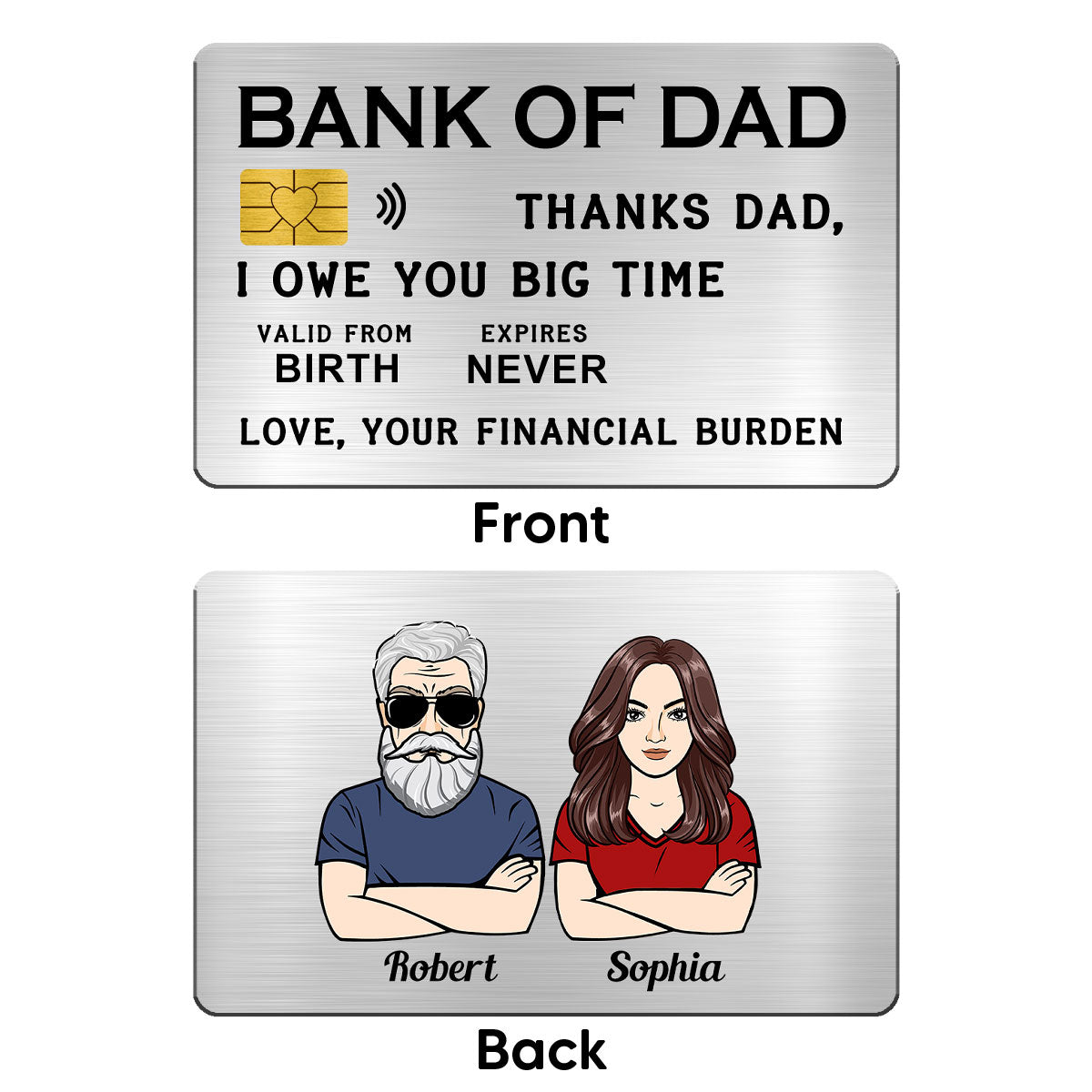 Bank Of Dad From Financial Burden Funny Father‘s Day Gift Personalized Wallet Insert Metal Wallet Card