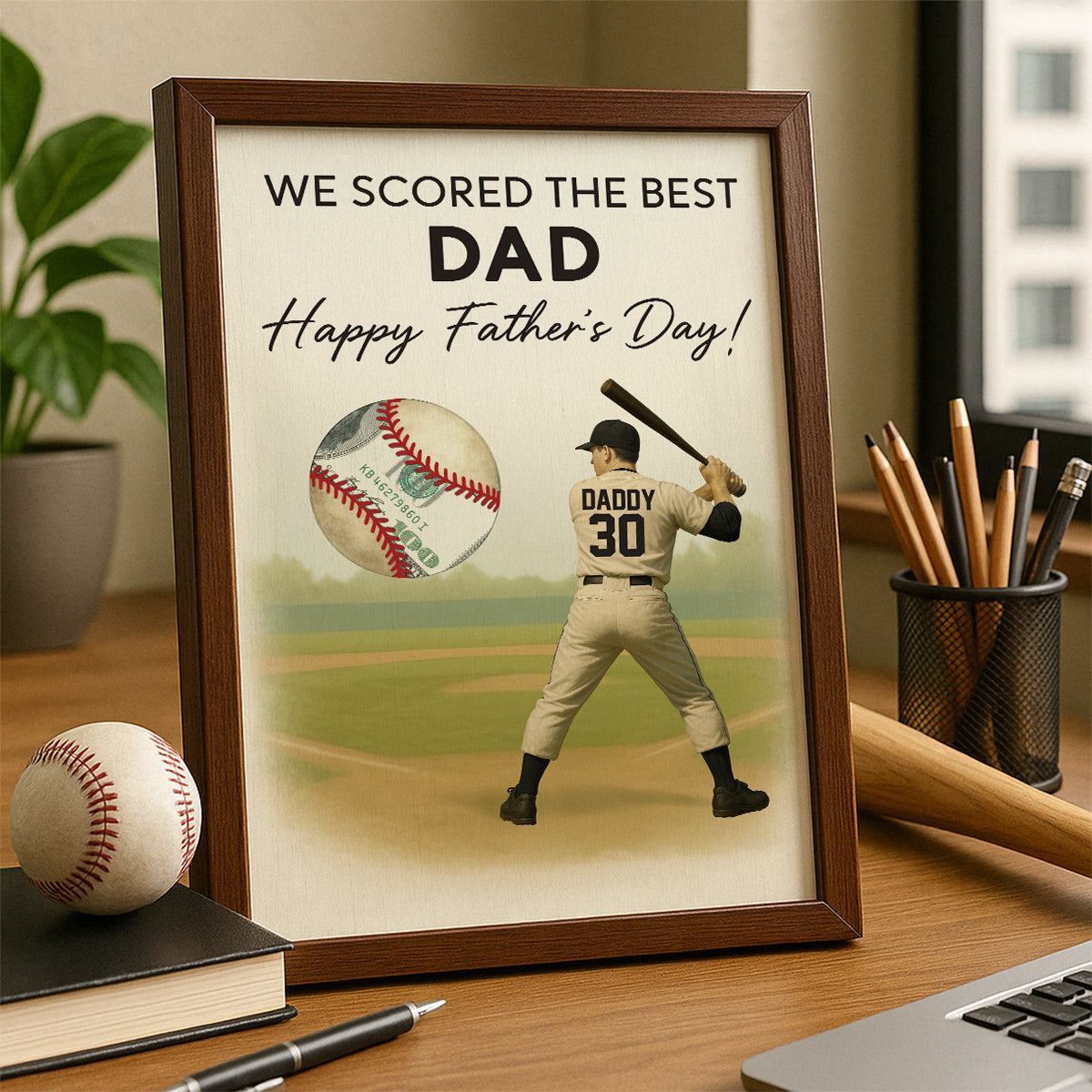 Baseball Dad Happy Father's Day Money Gift Personalized Poster, Gift for Dad, Gift for Husband
