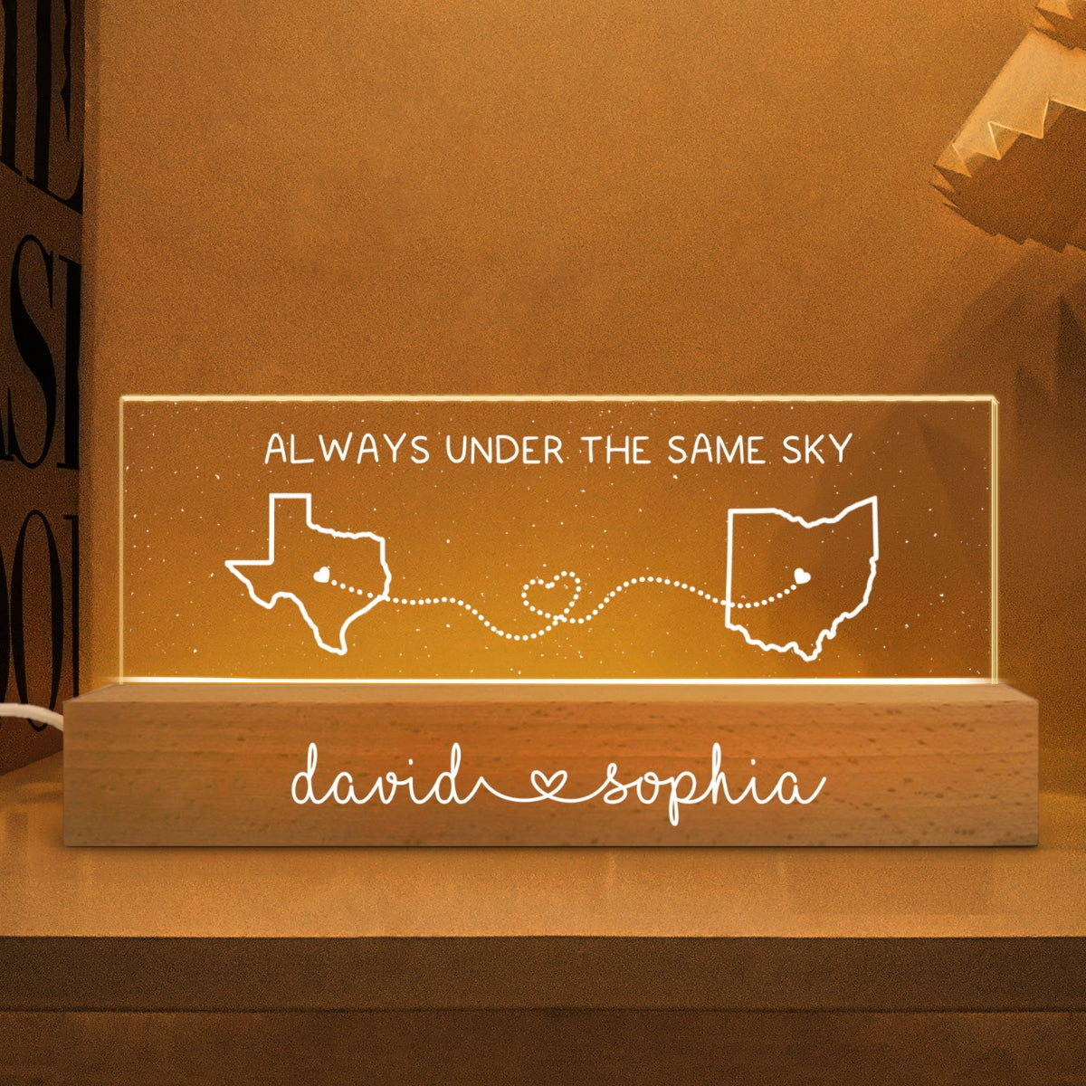 Long Distance Couple State Maps Personalized Acrylic Block LED Night Light, Gift For Him, For Her, Boyfriend, Girlfriend