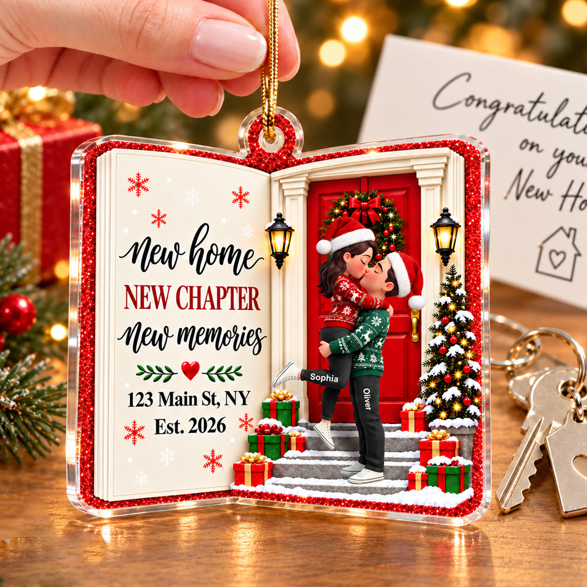 New Home New Chapter 2D Flat - Personalized Acrylic Ornament – First Christmas in Our New Home Keepsake, Housewarming Gift for Couple