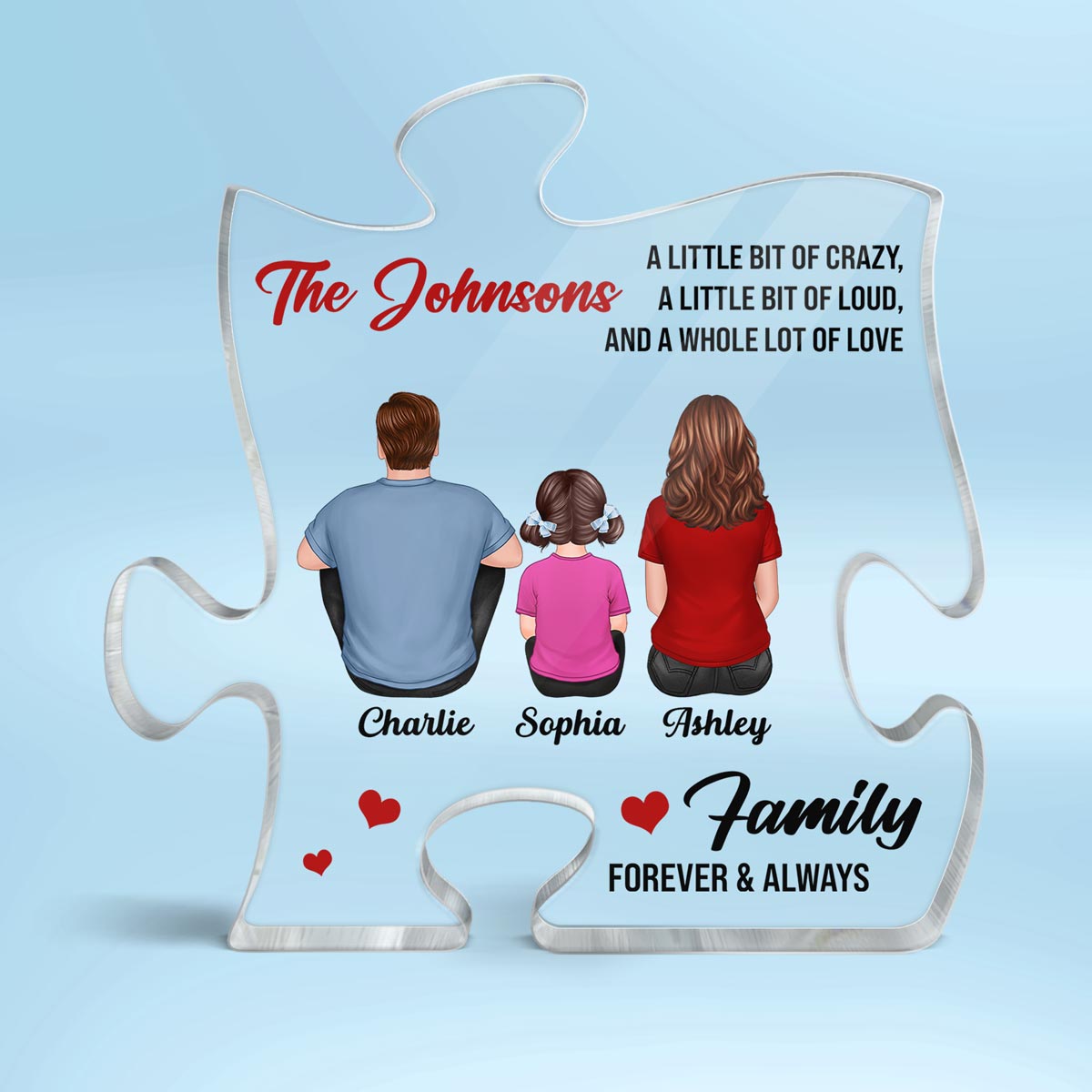 Family Members Back View Forever & Always Personalized Puzzle Acrylic Block Plaque