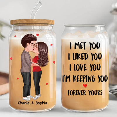 Couple Kissing I Met You Personalized Clear Glass Can