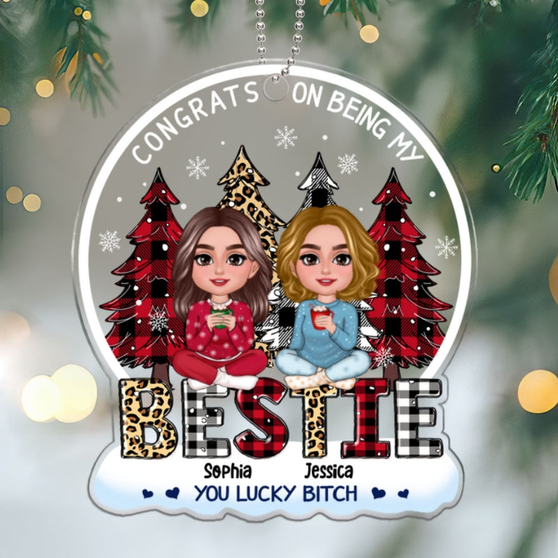 Congrats On Being My Besties Sisters Leopard Checkered Pattern Christmas Tree Personalized Acrylic Ornament