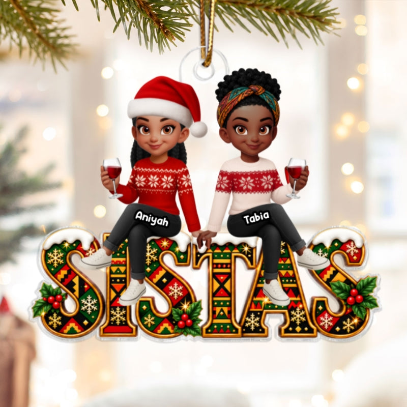 Besties Sisters Sistas Forever Tribal Pattern - Personalized Acrylic Ornament - Christmas Gift For Best Friends