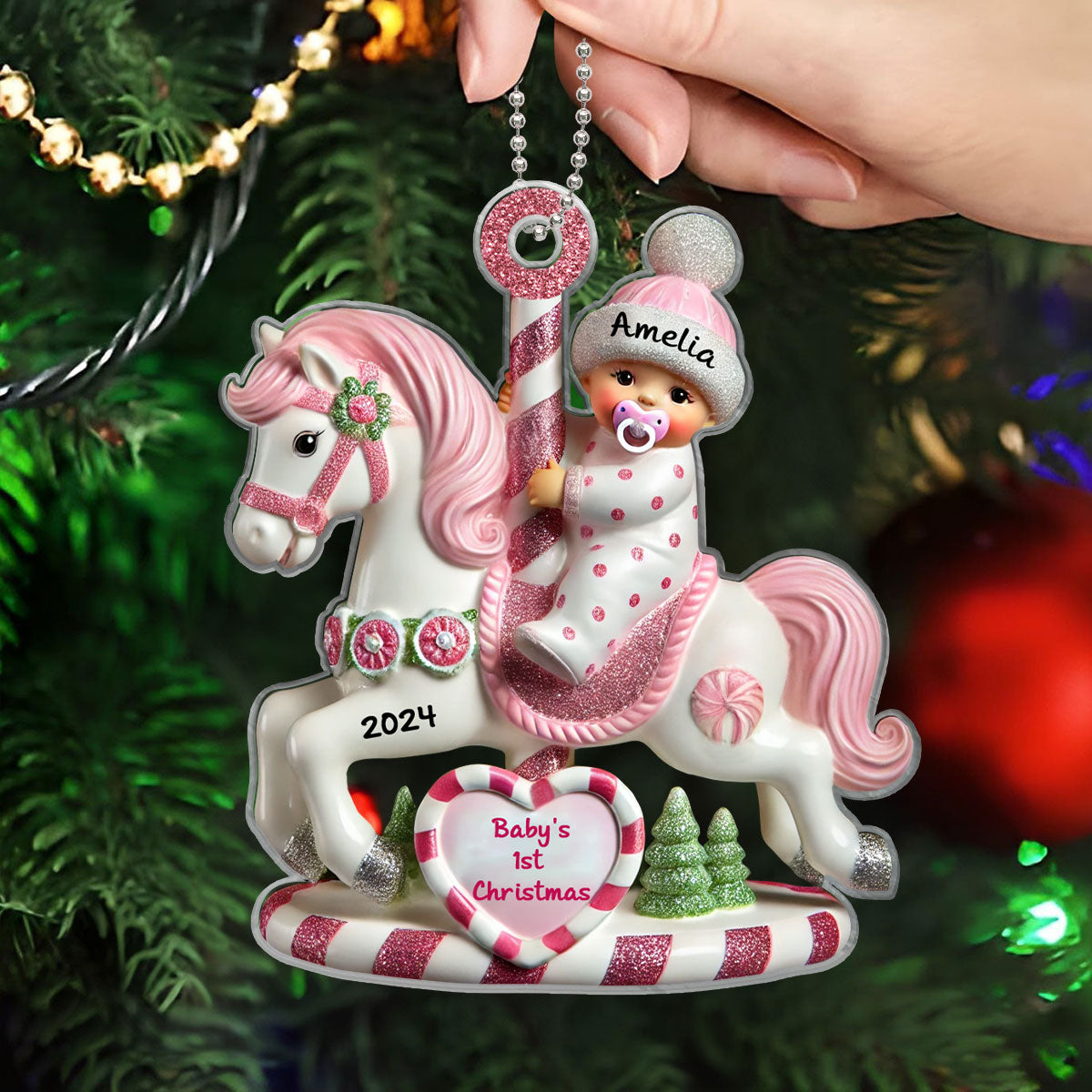 Personalized Baby Girl 3D Effect Acrylic Ornament, Lovely Keepsake to Celebrate Baby's First Christmas