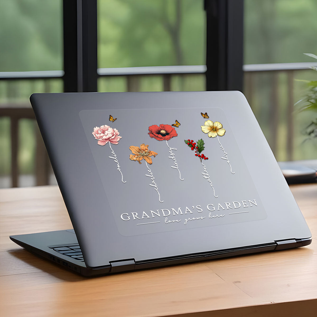 Grandma’s Garden Birth Flower Gift For Grandma Decor On Car Fridge Window Personalized Decal