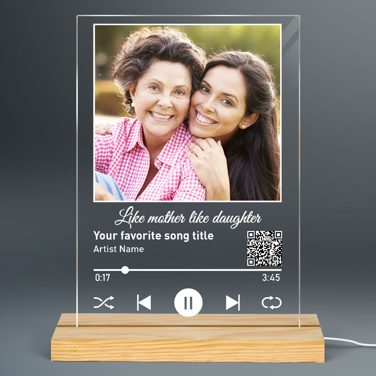 Custom Photo Like Mother Like Daughters Favorite Love Song Scannable QR Code Personalized Rectangle Acrylic Plaque LED Night Light