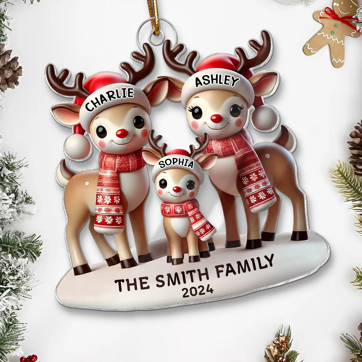 Reindeers Family Christmas Personalized Acrylic Ornament