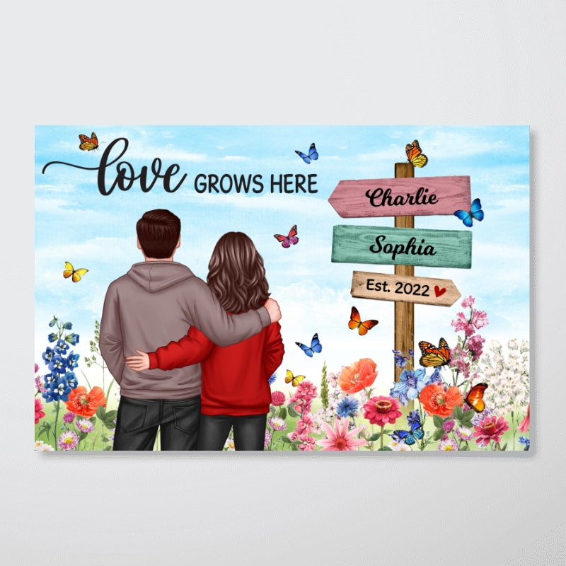 Couple In Flower Garden Sign Personalized Poster,  Gift, Anniversary Gift For Couples, For Him, For Her