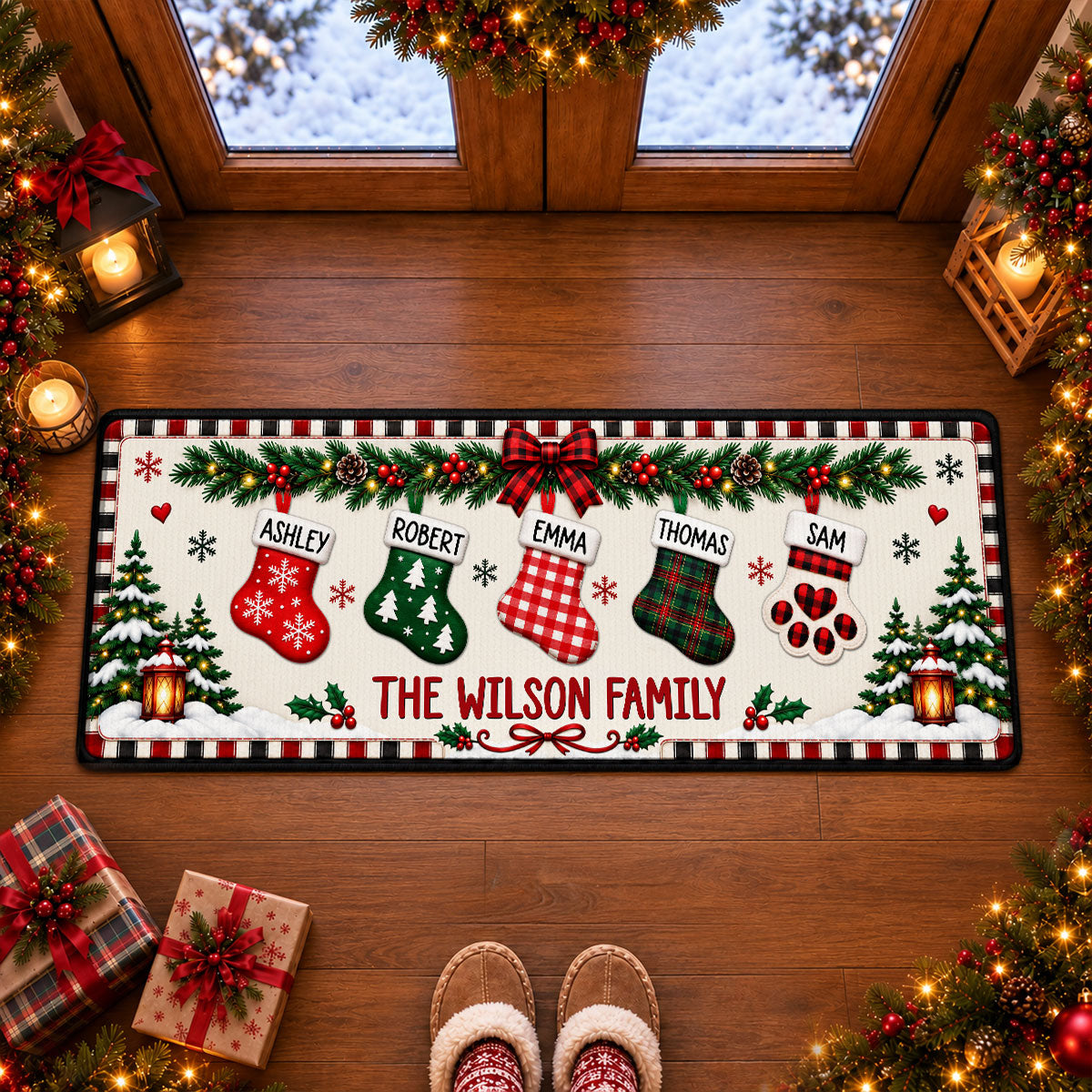 Family Stocking Hanging - Personalized Runner Rug - Christmas Gift for Her, Custom Holiday Hallway Carpet