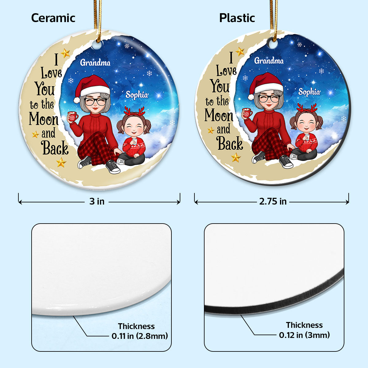 Cute Grandma Kids On Moon Paper Tearing Patterned Personalized Circle Ornament