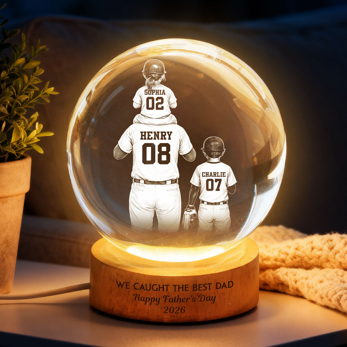 We Caught the Best Dad - Personalized Crystal Ball LED Night Light - Father's Day Gift for Dad, Husband