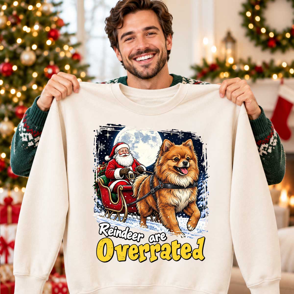 Funny Santa Dog Reindeer Are Overrated Upload Pet Photo - Personalized Shirt - Funny Christmas Gift For Dog Lovers