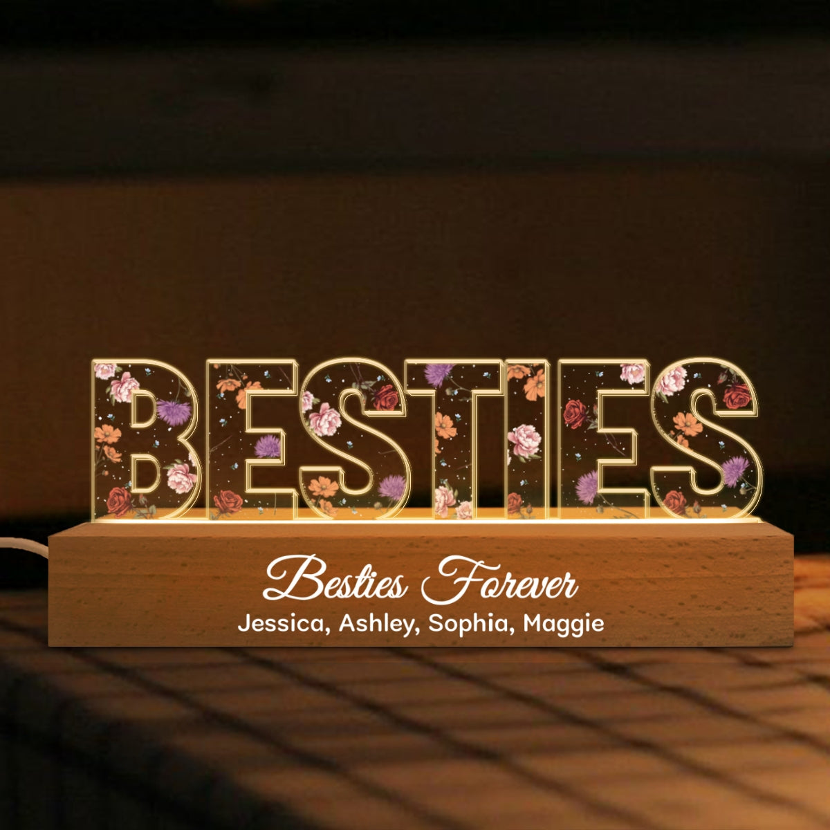 Besties If Friends Were Flowers I'd Pick You, Birth Month Flower, Friendship Gift, Personalized LED Night Light
