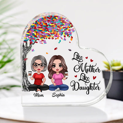 Doll Mom And Daughters Sitting Under Colorful Tree Personalized Heart Acrylic Plaque