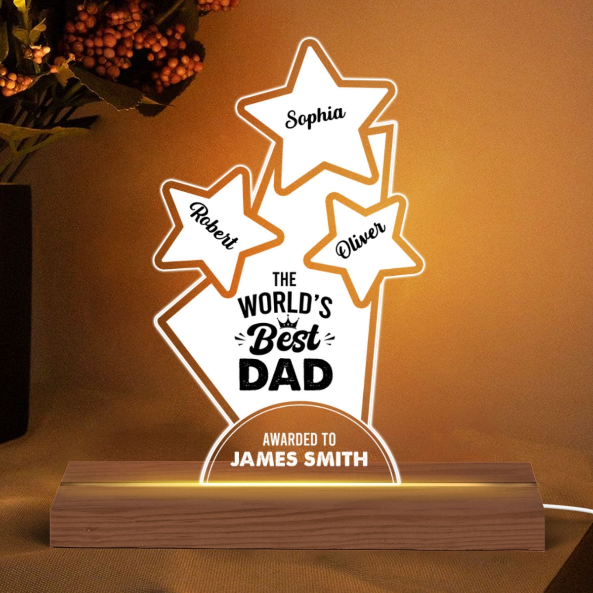 The World Best Dad Grandpa Awarded To Personalized Acrylic Custom Shape LED Night Light