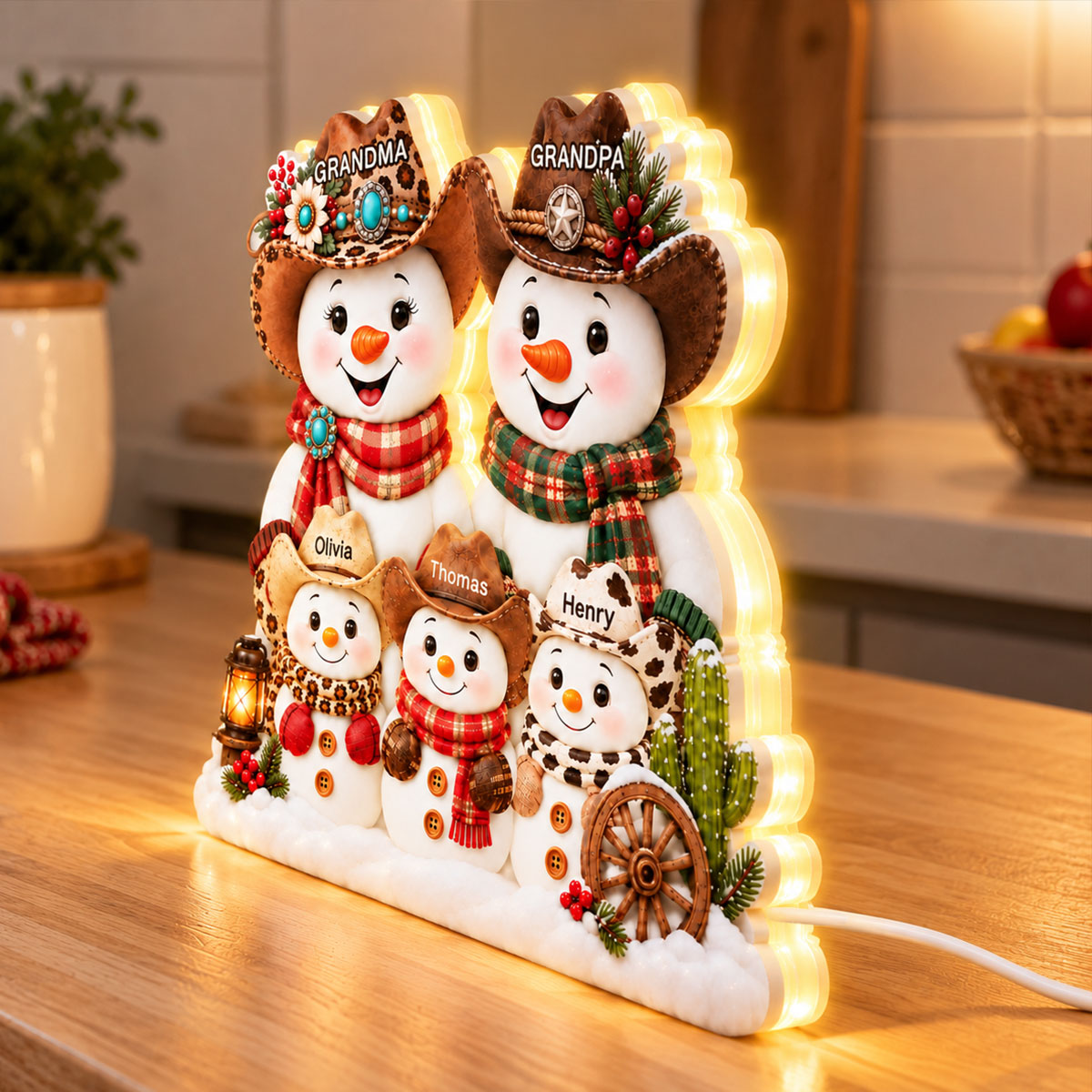 Trending Western Grandpa Grandma Snowman - Personalized Light Box - Gift For Him, Her, Christmas Decoration
