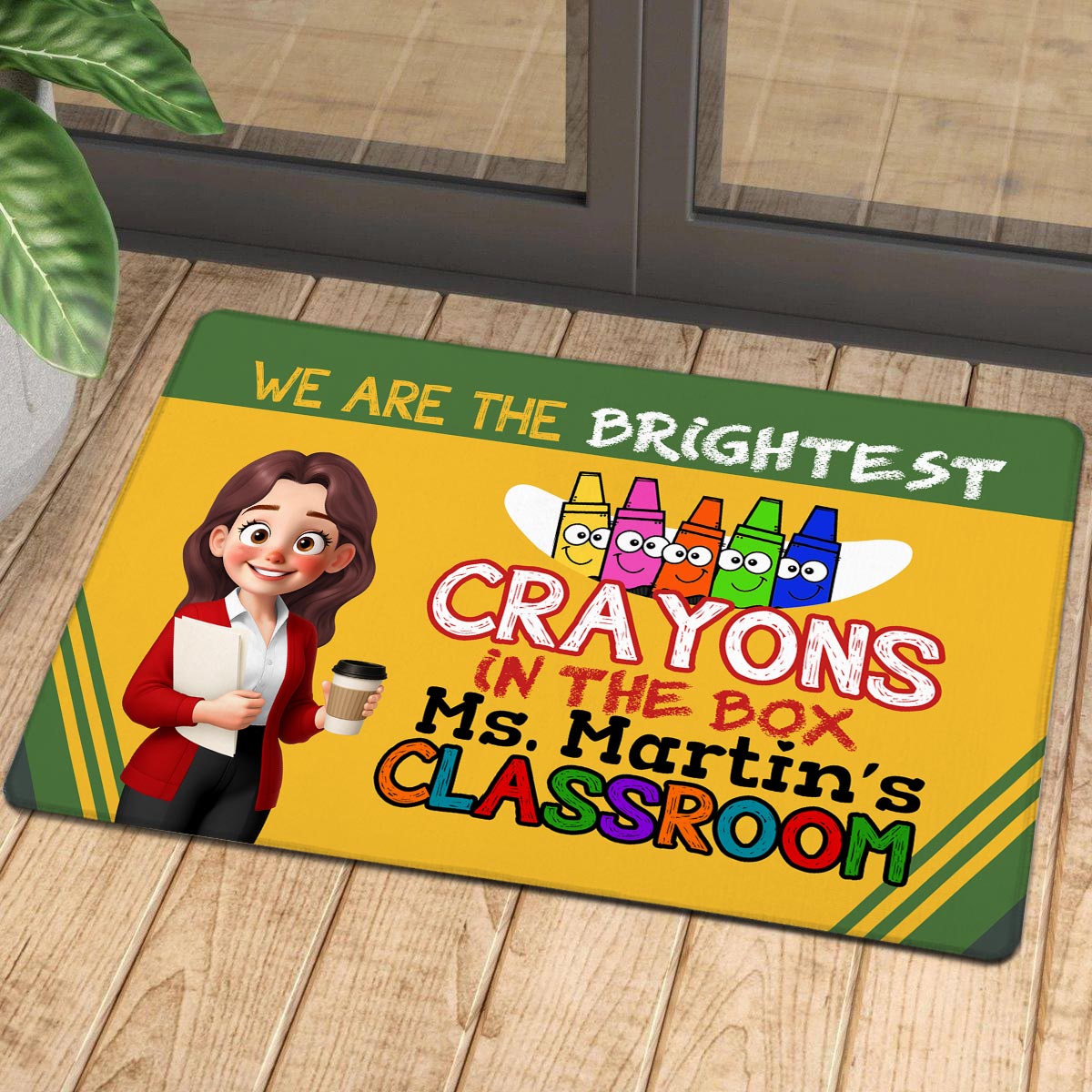 Crayon Box We're The Brightest Crayons Cute Cartoon Teacher Personalized Doormat